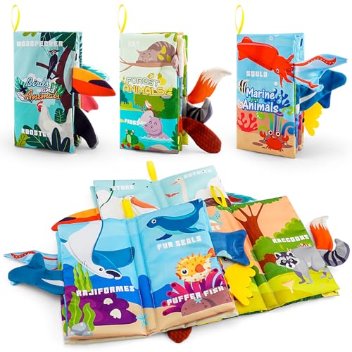 Image of LOOKLEBE 3PCS Soft Baby Cloth Bath Books, 0-6-12-18 Months,Infant Newborn Tummy Time Touch Feel Book,Baby Boy Girl Shower Gifts Stroller Montessori Sensory Toys for Babies