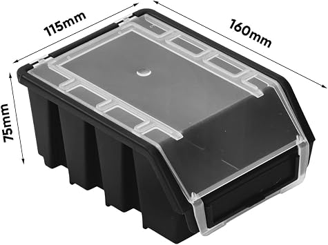 PAFEN Stacking Boxes Set - 10 x Stacking Box with Lid 160 x 75 x 115 mm - Display Box Stacking Box for Tool Wall Storage Box Black