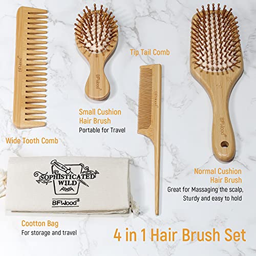 Bfwood Bamboo Hair Brush And Combs Set, Eco-Friendly Wooden Hair Brushes Set For All Hair Types #TOP2
