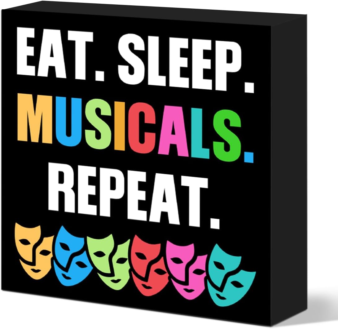 Musical Theatre Theaters Lover Fans Wooden Box Sign Decor for Home Room Office Desk Bookshelf Decorations, Musical Theatre Theaters Music Lover Fans Teacher Actors Musician Gifts, Repeat