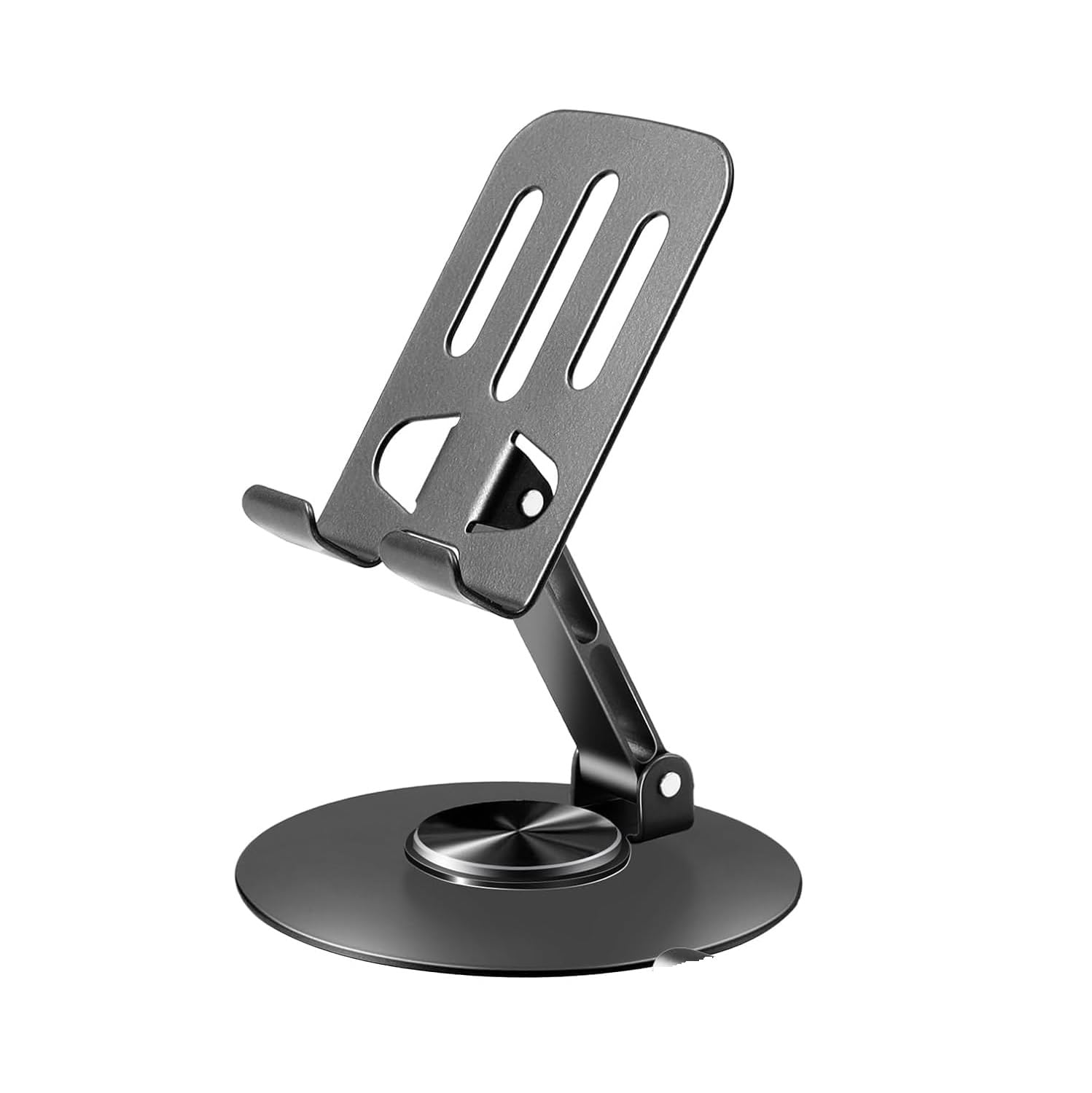 new 360° rotation metal mobile stand for desk, foldable height and angle adjustable cell phone stand for table & desktop, office compatible with all smartphones & tablets 4-10''