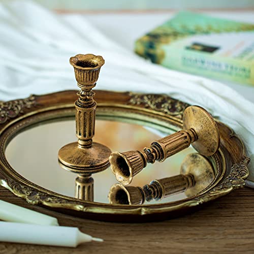 Vintage Candlestick Candle Holder For Taper - Distressed Bronze Polyresin Antique Candleholder Set Of 2 For Tapered Candle, For Home Room Mantel Table Decor, Wedding Anniversary Decoration, 5.5In #TOP2