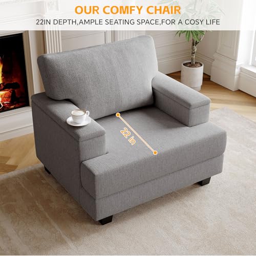 Sillón con almacenamiento tapizado en lino Gris oscuro miniatura 4