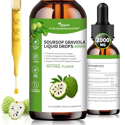 Wanish Organic Soursop Graviola Liquid Drop,Sour SOP Bitters Liquid for Cell Support & Regeneration, Immune Boost, Liver and Sleep, Herbal Goodness, Sugar/Gluten Free, Natural Flavor, 2 Fl Oz