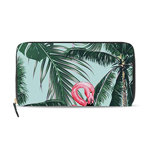 Grand portefeuille long en cuir zippé femme motif exotique palmier
