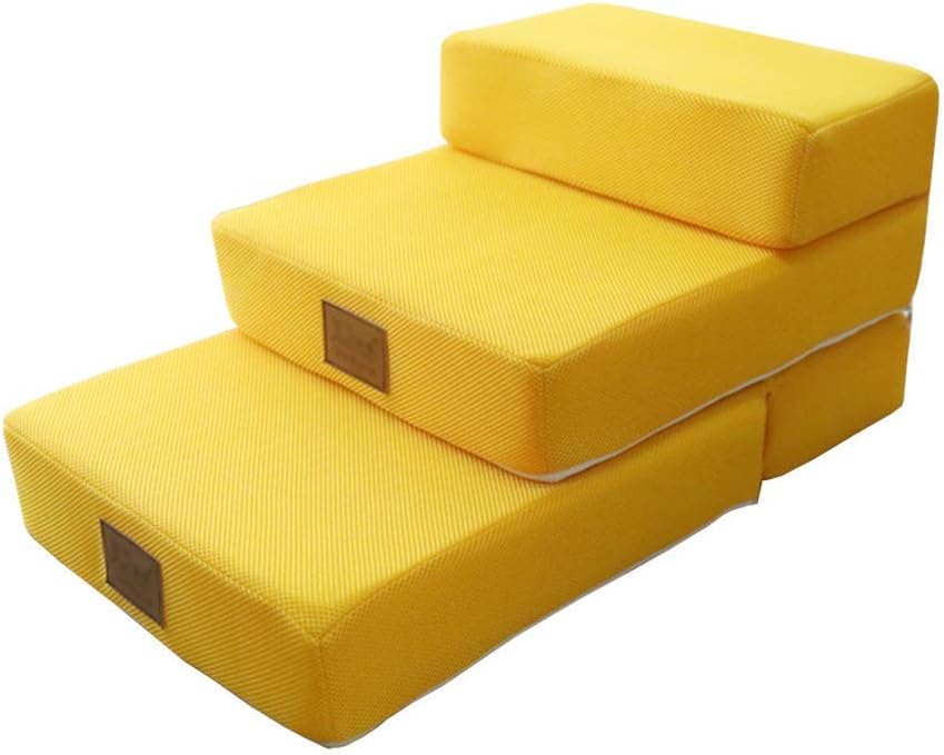 Pet Stair 3 Layer Pet Training Stairs Foldable Cats and Dogs General Sponge Stairs Detachable Pedal 40x68x30cm (Yellow)