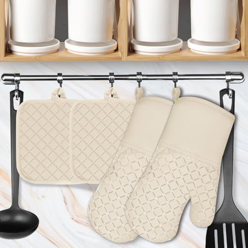 Auruza 4Pcs Oven Mitts And Pot Holders Sets 500°F Pot Holders For Kitchen Heat Resistant Oven Gloves Anti-Slip Silicone Stripe Oven Mitts Heat Resistant Hot Pads Oven Mits Potholders For Kitchens thumb #3
