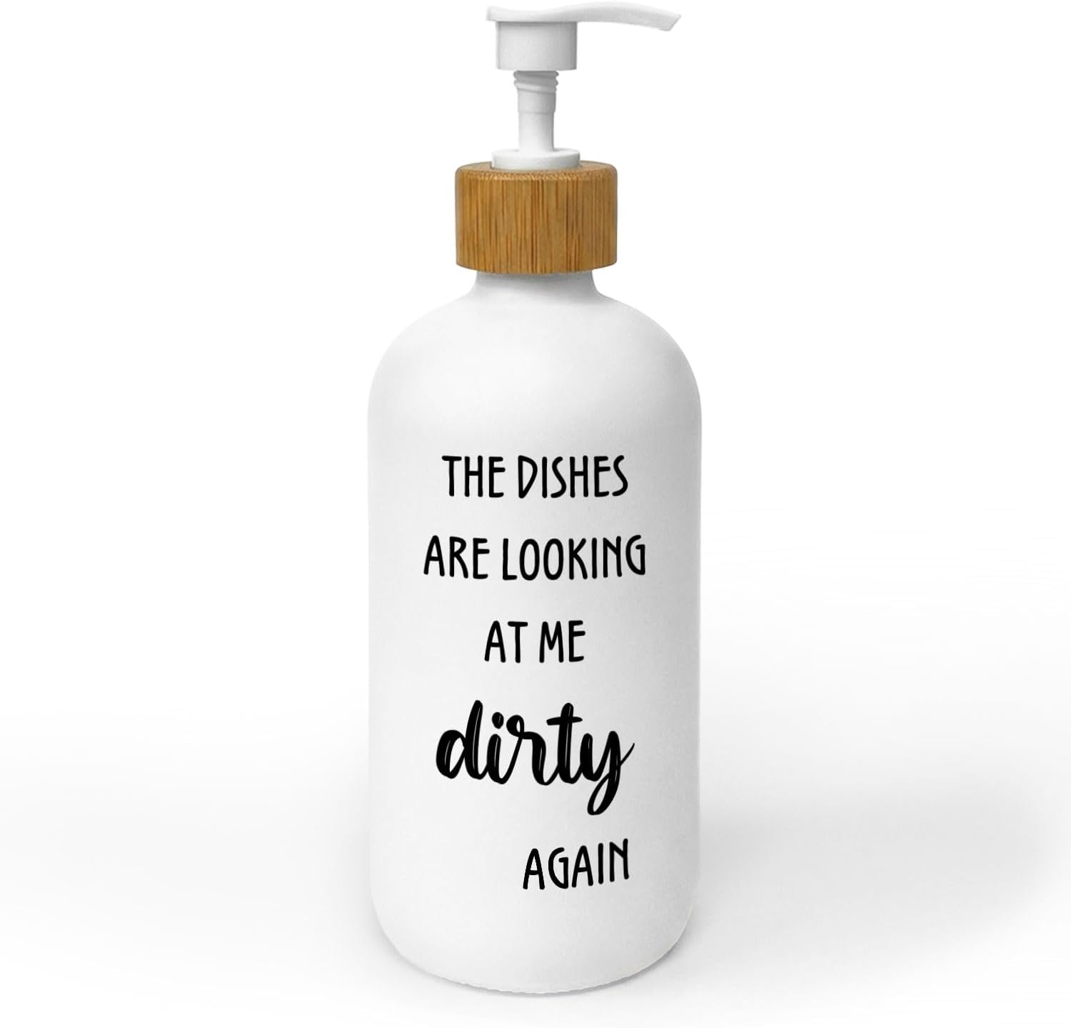 Funny Kitchen Decor Soap Dispenser, Funny Kitchen Gifts Glass Dish Soap Dispenser, Sarcastic Humorous Quote Refillable Handsoap Pump Bottle for Countertop