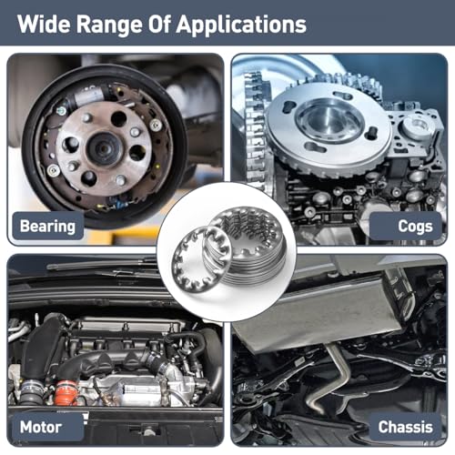 FOMGIIN 50 Stück M8 Zahnscheibe Sicherungsscheiben, Unterlegscheiben 304 Edelstahl Innenzahn Gezackte Zahnscheiben Klemmscheiben Sortiment Federringe, Größensortiment für Schraubenbefestigung