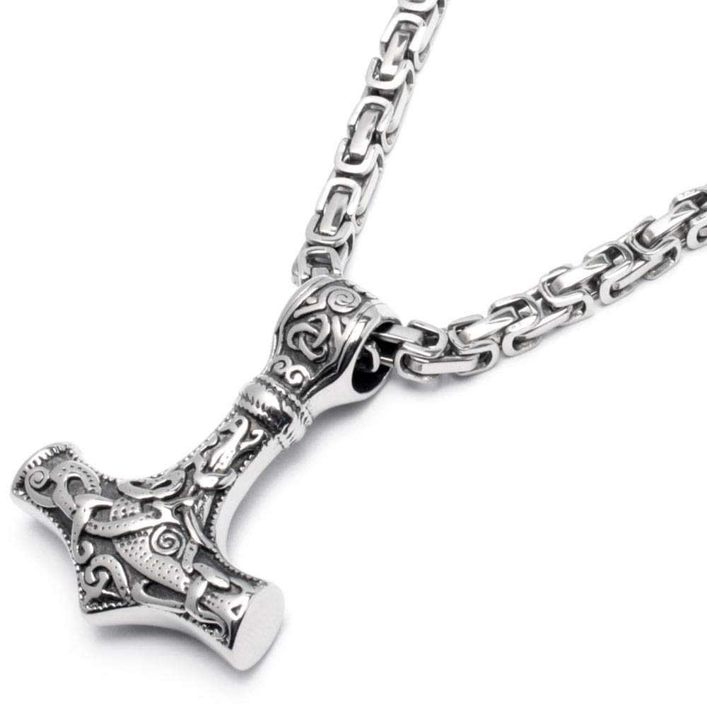 Thors Hammer Mjölnir aus Edelstahl mit Halskette Königskette Herren Wikingerschmuck Vikings Männer Kette Schmuck Geschenk