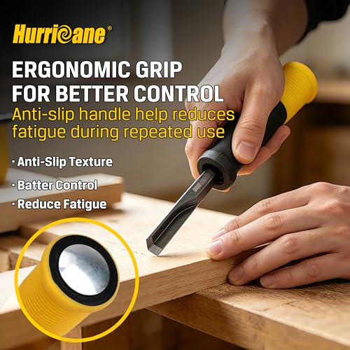 Image of HURRICANE 8mm Corner Chisel, 90 Square Mortise Chisel for Door Hinges, Strike Plates & Cabinetry, Right Angle Wood Chisel with Metal Strike Cap & Ergonomic Grip