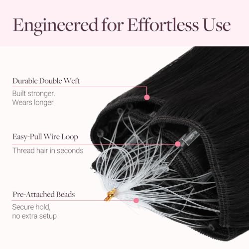 Image of GOO GOO Sew in Hair Extensions Real Human Hair, Micro Beaded Weft Hair Extensions Human Hair, 1 Jet black 18 Inch 100g, Installation Customizable with Pre-attached Beads, Natural Volume