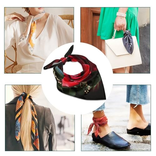 Rose Flower Head Scarf Like Silk Scarf Lightweight Fashion Satin Hair Bandanas for Women Boho Headscarf Hair Wrap Bandana Headband Handkerchief Silk Scarves for Bag Purse Neck 18 Inch3