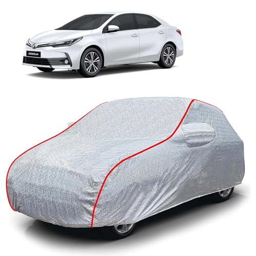 Image of Sulfar 100% Waterproof Car Body Cover Compatible with Mirror for Toyota Corolla Altis (Triple Stitched, Full Bottom Elastic, Magic Silver with Red Piping)