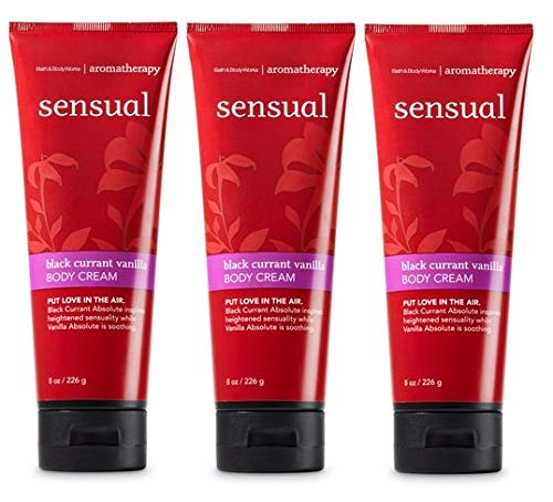 Bath and Body Works Aromatherapy SENSUAL - BLACK CURRANT VANILLA - Lot of 3 Body Cream With Natural Essential Oils- Full Size