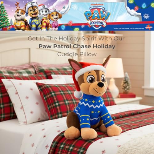 Image of Paw Patrol Chase Holiday Kids Bedding Super Soft Plush Cuddle Pillow Buddy, (Officially Licensed Product) By Franco