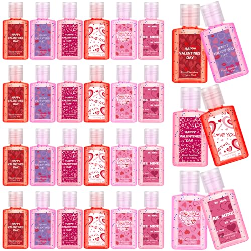 Frienda 24 Packs Valentine's Day Mini Hand Sanitizers Bulk Valentine Conversation Heart Bundle Hand Sanitizer Natural Plant Fragrance Travel Size Hand Soap for Thank You Gifts Valentine Party Favors