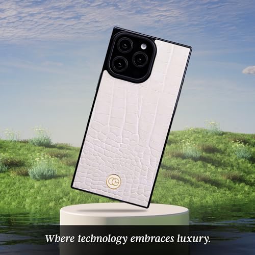 Image of COCOMII Rectangle for iPhone 16 Pro Max Case, Ivory Crocodile Leather