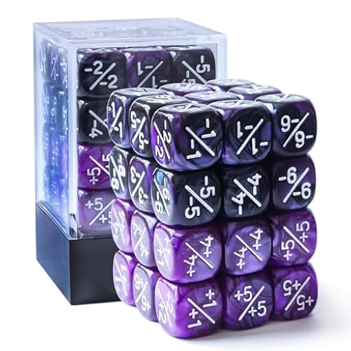 Juego de 36 contadores de dados positivos y negativos de 12 mm de mármol púrpura + morado y negro Géminis, dados de ficha pequeña compatibles con MTG, CCG, juegos de cartas | Ya disponible en tu tienda friki favorita! En mundofriki.es!