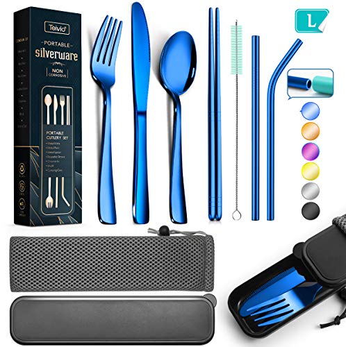 Reusable Utensils with Case - Travel Utensils - Black Portable Flatware Stainless Set