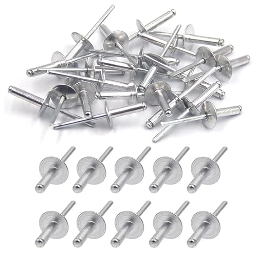 Lot de 100 rivets aveugles en aluminium avec grande bride, fixation en métal, rivets de pression, grands rivets en forme de dôme avec corps en aluminium et mandrin en acier pour fer blanc (4,8 mm x 12