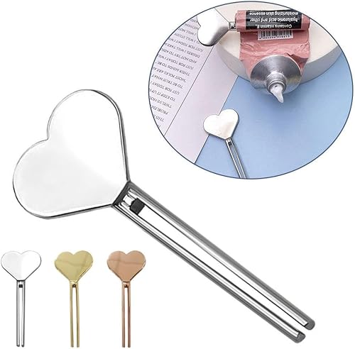 Miniatura 5 de DTREEL Exprimidor de pasta de dientes de metal, exprimidor de tubo en forma de corazón, tubo prensatelas, rodillo dispensador de llaves para pasta