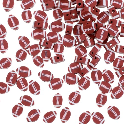 Matwsec 100 PCS Football Beads for Bracelets Oval Football Charms for Jewelry Making 2mm Hole Polymer Clay Beads for Necklace Bracelet Earrings Handmade Crafts Accessories