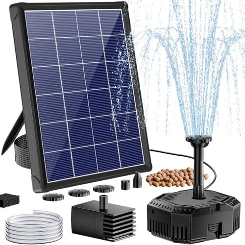 Antfraer Solar Pond Filter with Fountain Pump 4W Solar Fountain Pump with Pond Filter Solar Powered Water Pump Kit with 5 Nozzles & PVC Tubing for Bird Bath Garden Outdoor Fish Tank