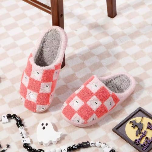 Image of Halloween Pumpkin Slippers for Womens Mens Cute Cartoon Slippers Plush Warm Memory Foam Shoes