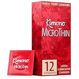 Kimono MicroThin Condoms Pack of 12 - Premium Lubricated Natural Latex, Thinnest, Vegan-Friendly, No Latex Odor - Thin, Strong, and Extra Sensitive