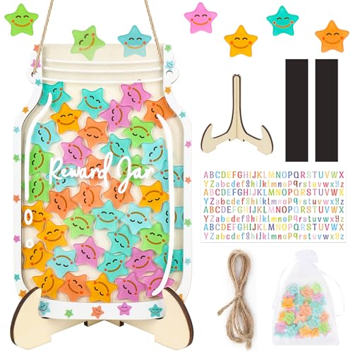 Personalized Magnetic Reward Jar for Kids: Star Smiley Face Jar Ideal for Classroom Reward System Home and Potty Training Chore Chart, Good Behavior Management Tools Kids Back to School Gifts