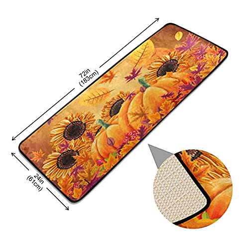 Fall Sunflower Pumpkins Runner Rug Kitchen Autumn Maple Leaf Butterfly Non Slip Doormat Area Rugs Runner Mats For Hallway Bedroom Bathroom Entryway Indoor Living Room Carpet Floor Mat 2X6 Ft #TOP2