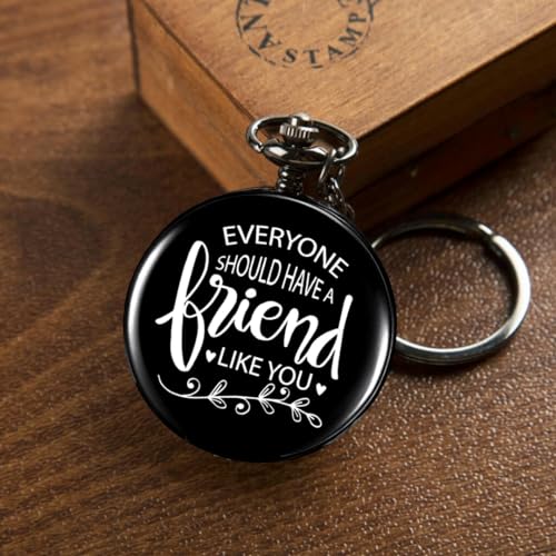 Image of Vintage Gandhi Style Pocket Watch with Engraved Designs & Messages Royal Black Analog for Men Women & Kids Includes Key Ring for car or Bike Keys Ideal Gift