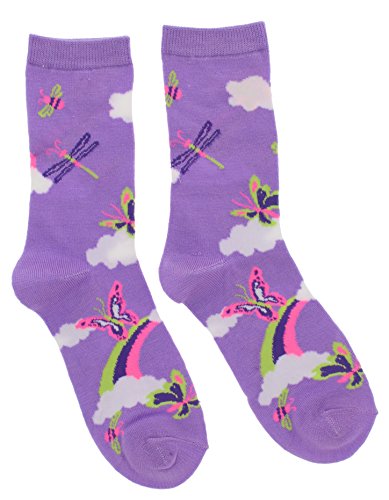 Foozy's Women's Dragonfly, Butterfly Crew Socks (2 Pr) Purple, Black #TOP2