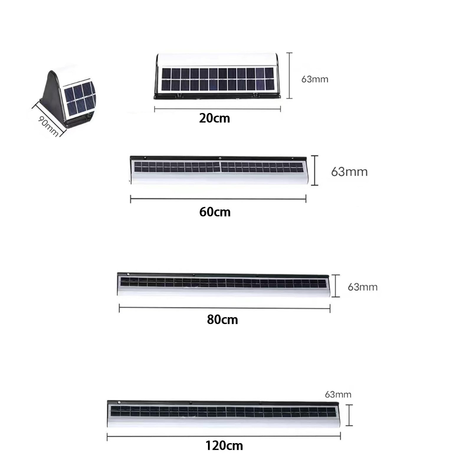 Długa zewnętrzna lampa ścienna LED ładowalna solarna wodoodporna lampa ścienna IP65 z pilotem nowoczesny akrylowy dekoracyjny na taras (60 cm, ciepłe światło)