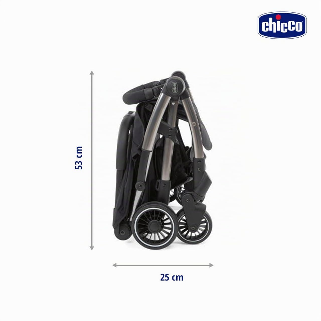 Chicco Silla Paseo Bebé Cheerio, Cochecito 0 Meses a 15 kg Ligero, Compacto, Plegable, Reclinable con Posición para Dormir, Cierre Automático en 1 Movimiento, Capota para Lluvia, Color Negro, 1 Unidad