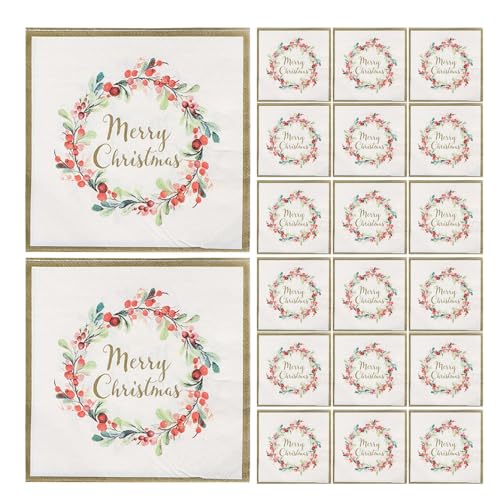Servilletas Feliz Navidad - 20 servilletas de papel navideñas | Servilletas Feliz Navidad de 3 capas | Servilletas de Feliz Navidad, suministros para fiestas de Navidad, accesorios para decoración del
