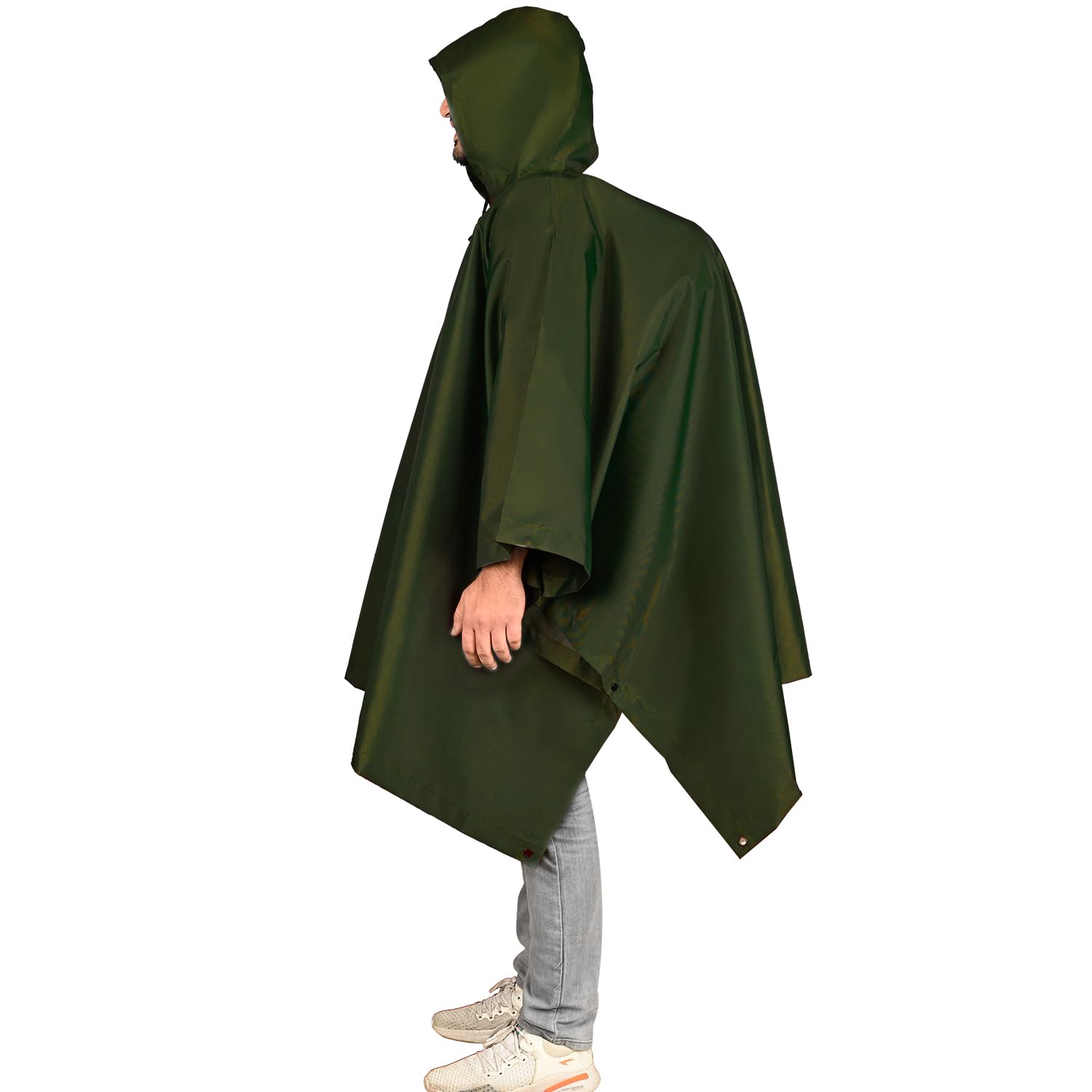 Hacer Poncho Raincoat Waterproof Rainwear Adult Lightweight Hooded Unisex Cape for Hiking Camping Emergency- Green