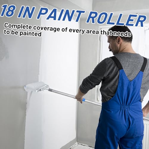 12 Pcs 18 Inch Paint Roller Kit- 18 Inch Paint Roller Tray, 12-18" Adjustable Roller Frame & Thickened Extendable Steel Pole, Large Paint Roller Sleeves with Tray for Painting Wall Ceiling - Image 4