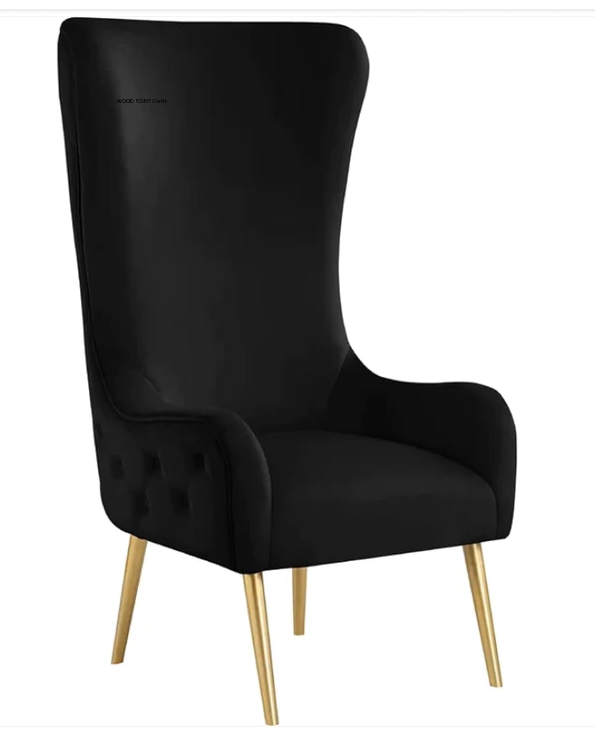 WOOD POINT Crafts Premium Look with Golden Leg Wing Back Chair for Living Room, Wing Chair for Living Room, High Back Arm Chair, Ideal for Home (Black)-image-5