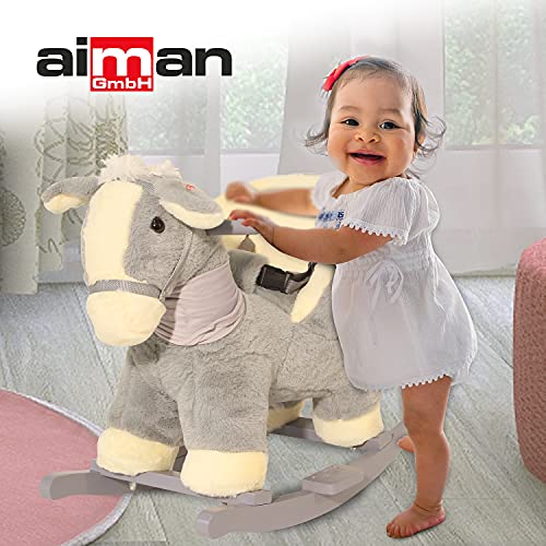 Aiman – Schaukeltier Pferd–Schaukelpferd aus Plüsch und Holz zum Aufsitzen, Für Kleinkinder, Plüschsessel…