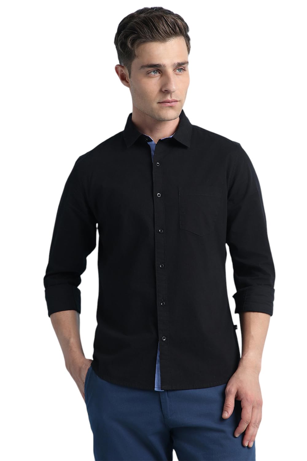Dennis Lingo Men's Solid Slim Fit Cotton Casual Shirt