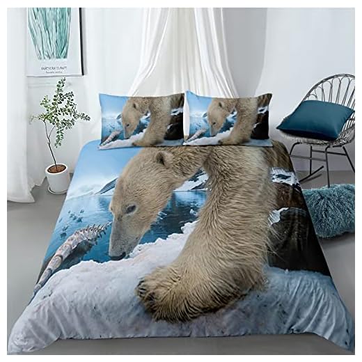 GKLLXC Djur Isbjörn 3 Delar Påslakanset - Hudvänlig, Ultramjuk Mikrofibertryckt Sängkläderset Påslakan Med 2 Kuddar - Mjuk Lättvikts 200 X 200 Cm - Allergivänligt