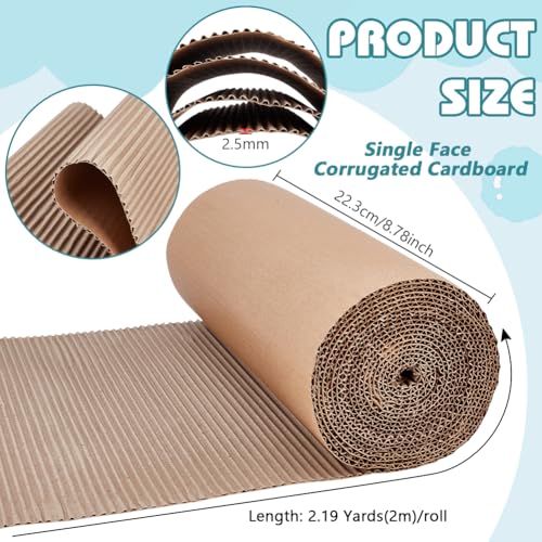 BENECREAT 78.7 x 8.7 Inch Brown Single Face Corrugated Cardboard Roll, Corrugated Wrap Paper for Gift Packing, Storage, DIY Crafts, Shipping, 2.5mm Thick by BENECREAT - Image 2