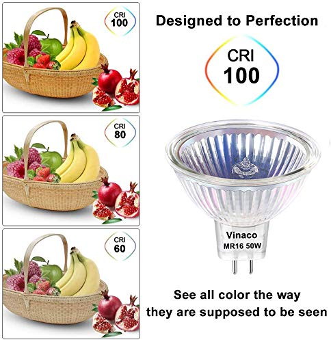 Vinaco Mr16 Halogen Bulb 50W, 3Pcs High Output Gu5.3 Halogen Bulb Dimmable 12V, Mr16 Gu5.3 Bulb With Long Lifetime 2800K Warm White, Gu5.3 Base, 38 Degree Beam Angle For Landscape, Track Lights #TOP5