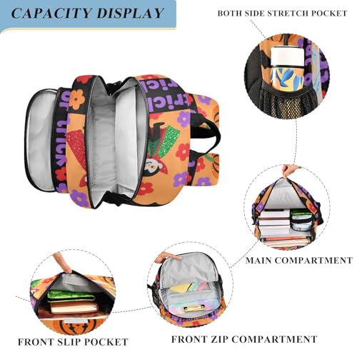 kids backpacks boys 8-12： casual book bags for kids in assorted colors - Dark-toned Halloween Pumpkin4
