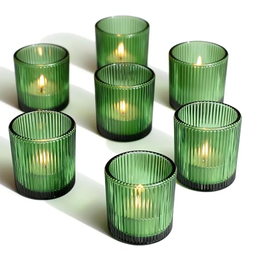 12 Stück Teelichthalter Glas Kerzenhalter, Windlichter Tischdeko 5.5x6.5CM Teelicht Halter Elegante Teelichtgläser für Valentinstags Tischdekoration HomeDeco Party Wedding(Grün)
