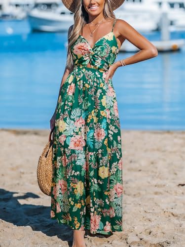 Image of CUPSHE Women's Maxi Dress Floral Print Twisted V Neck Sleeveless Long Dress Summer Casual Dress