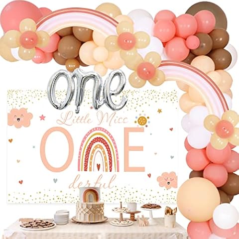 Boho Rainbow 1st Birthday Decorations, Bohemian Rainbow Balloon Garland Kit Boho Rainbow One Backdrop for Girls First Birthday Party Supplies Cover