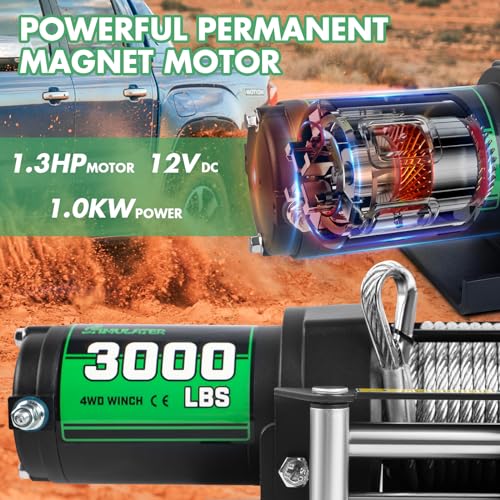Image of STIMULATER 3000lb ATV Winch,Electric Winch 12V,Steel Cable Winch, with Wireless Remote and Manual Switch, with Hawse Fairlead & Hook,IP67 Waterproof,Suitable for Most Trailers and ATV winchs